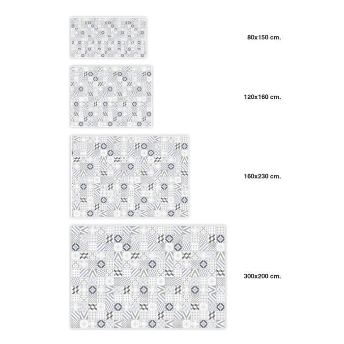 Tapis Vinyle - Panorama - Carreaux Ciments - Gris et Bleu - 60x110 cm - Résistant et Économique