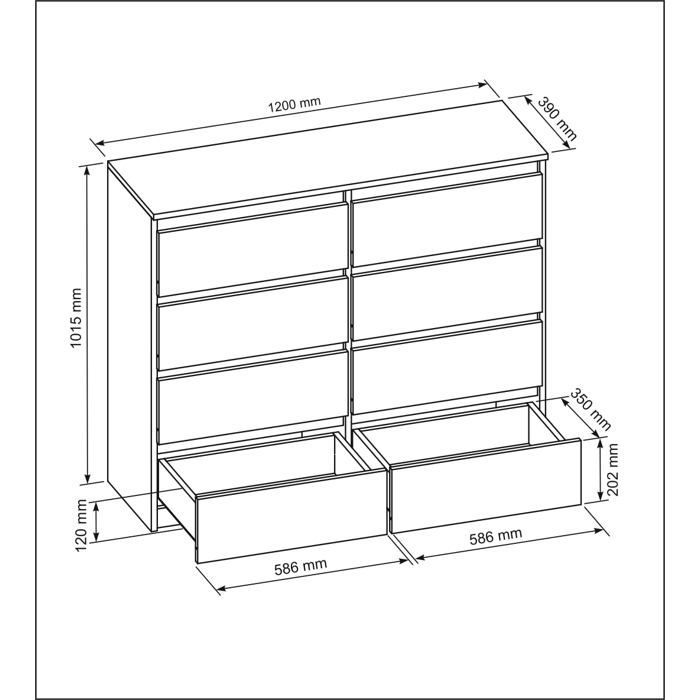 Commode 8 tiroirs - Meblocker - Sonoma & Blanc 120 cm - Meuble de Rangement Spacieux - Salon, Bureau, chambre à couche & enfant