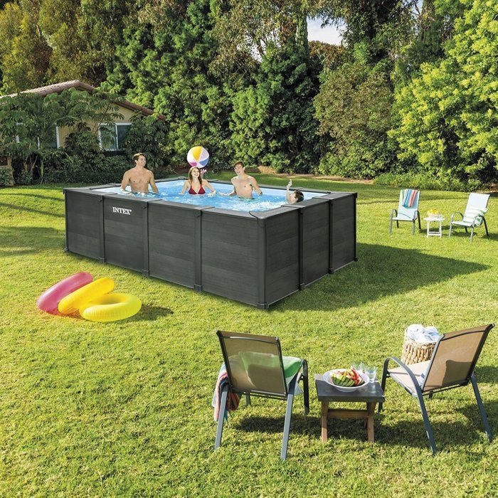 Kit de piscina tubular desmontable Intex - Grafito - 400 x 300 cm - Rectangular (escalera, válvulas, filtro, cubierta) - 26396GN