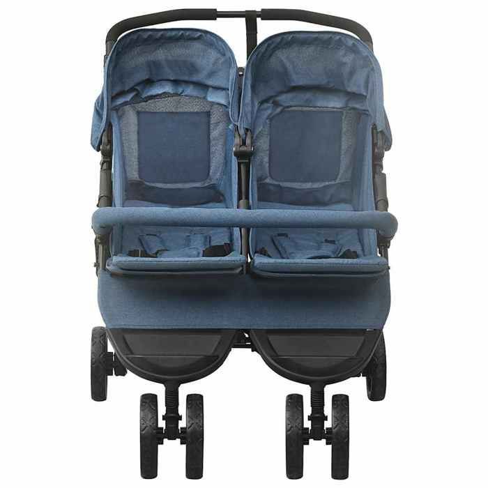 vidaXL Double Stroller Navy Blue Steel