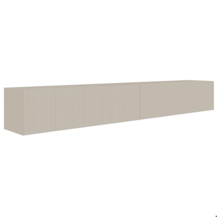 Meuble TV mural avec façades à lamelles rainurées – VELDIO – 200 cm – beige gris