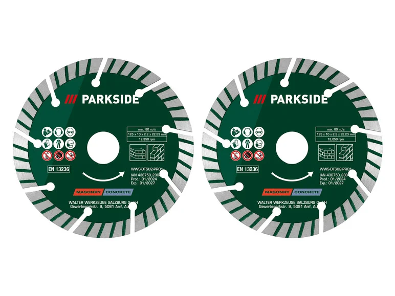 Conjunto de 2 discos diamantados PARKSIDE® para concreto ou madeira.