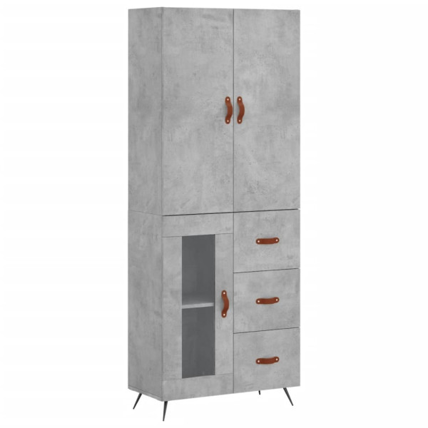 Szafka Szara Beton z Drzwiami Szklanymi 69.5x34x180 cm do Salonu