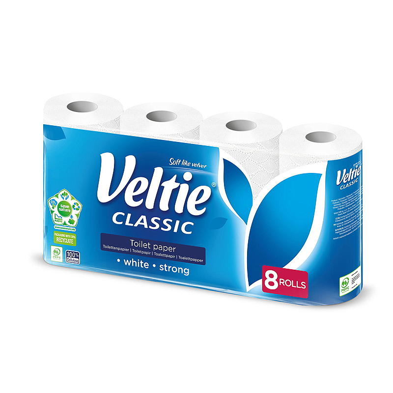 Paquete de 8 rollos de papel higiénico Veltie Clásico