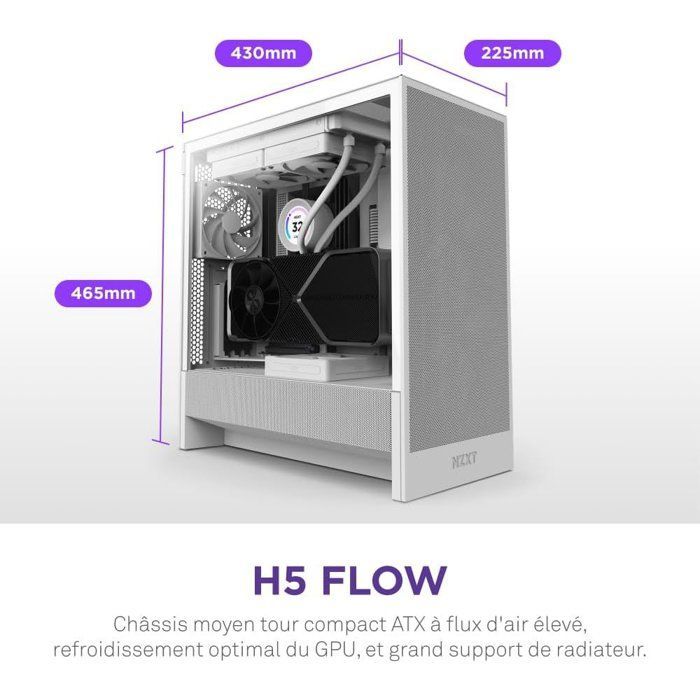 Case mid-tower ATX compatto - NZXT - CC-H52FW-01 - H5 Flow - Bianco