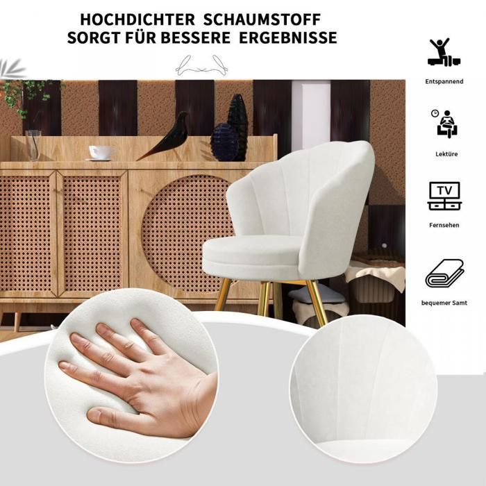 Set of 1 Modern Velvet Dining Chair - MENGDA - With Backrest - Metal Legs - Maximum Capacity 200kg - White