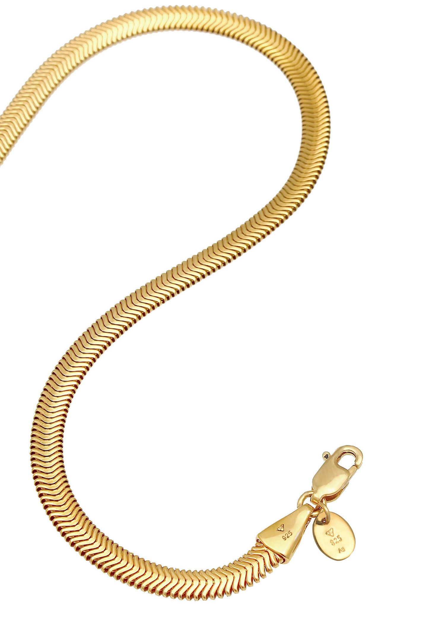 Elli PREMIUM Chaîne de serpent plate et élégante à chevrons pour dames, blogueuse de tendances en argent sterling 925