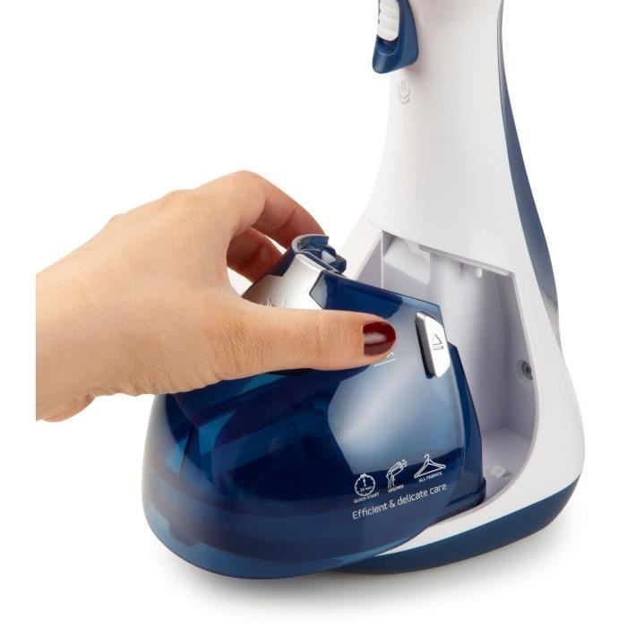 Vaporizador de ropa DOMO DO7057S con 3 ajustes: vapor continuo de 40 g/min, función de inicio rápido de 25 segundos y depósito de agua de 220 ml.