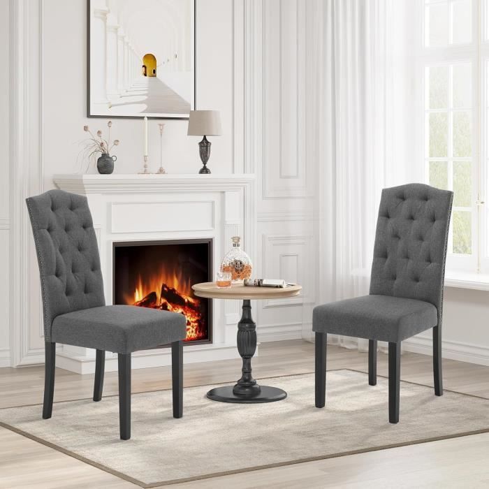 6 sedie da pranzo, sedia scandinava, schienale alto, seduta imbottita in lino, gambe in legno massello, grigio scuro E0AG0092-6
