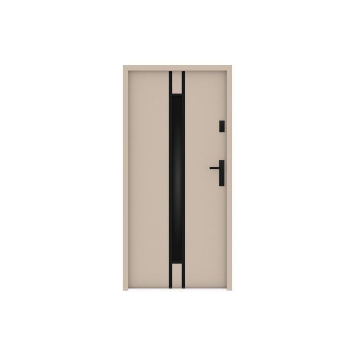 Puerta frontal ARICANE de acero macizo y acero inoxidable, 207 cm de alto x 100 cm de ancho - cristal ahumado - beige - 55 mm de grosor - apertura a la izquierda