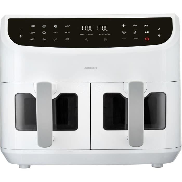 Freidora de aire - MEDION - P20 XXL Twin - 2600 W - 2 cestas - 9 programas - Blanca