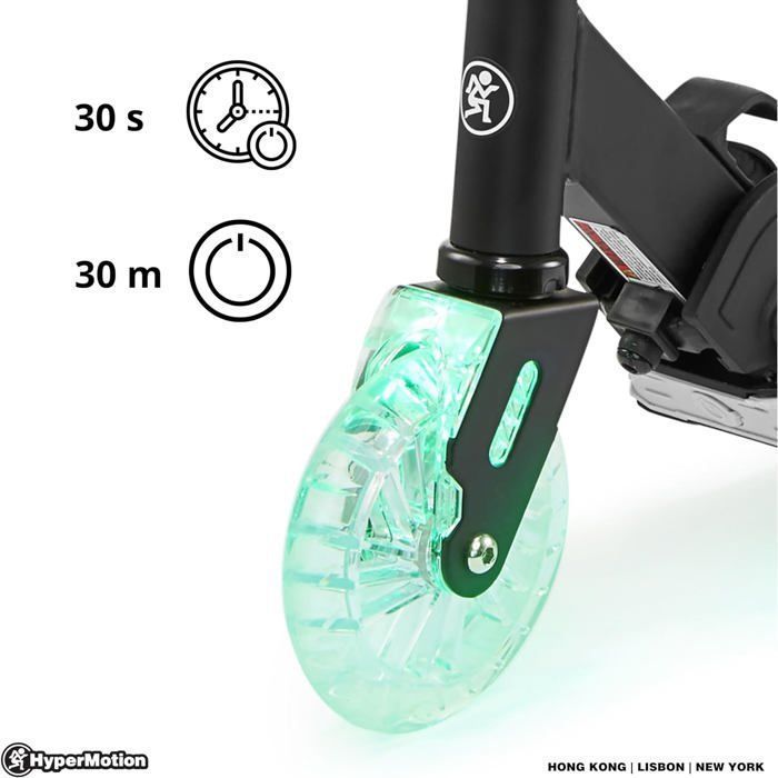 Kinderroller (ab 5 Jahren) – Maximale Belastung 50 kg – HyperMotion – Ice Flash – LED-Räder – Zusammenklappbar – Höhenverstellbarer Lenker (63–82 cm)