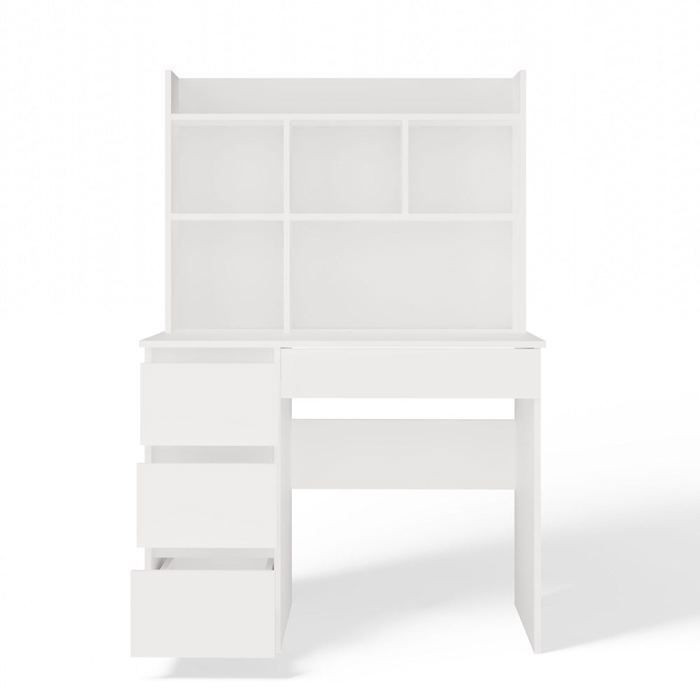 Bureau 4 tiroirs avec surélévation 4 étagères blanc 146x51x98 cm