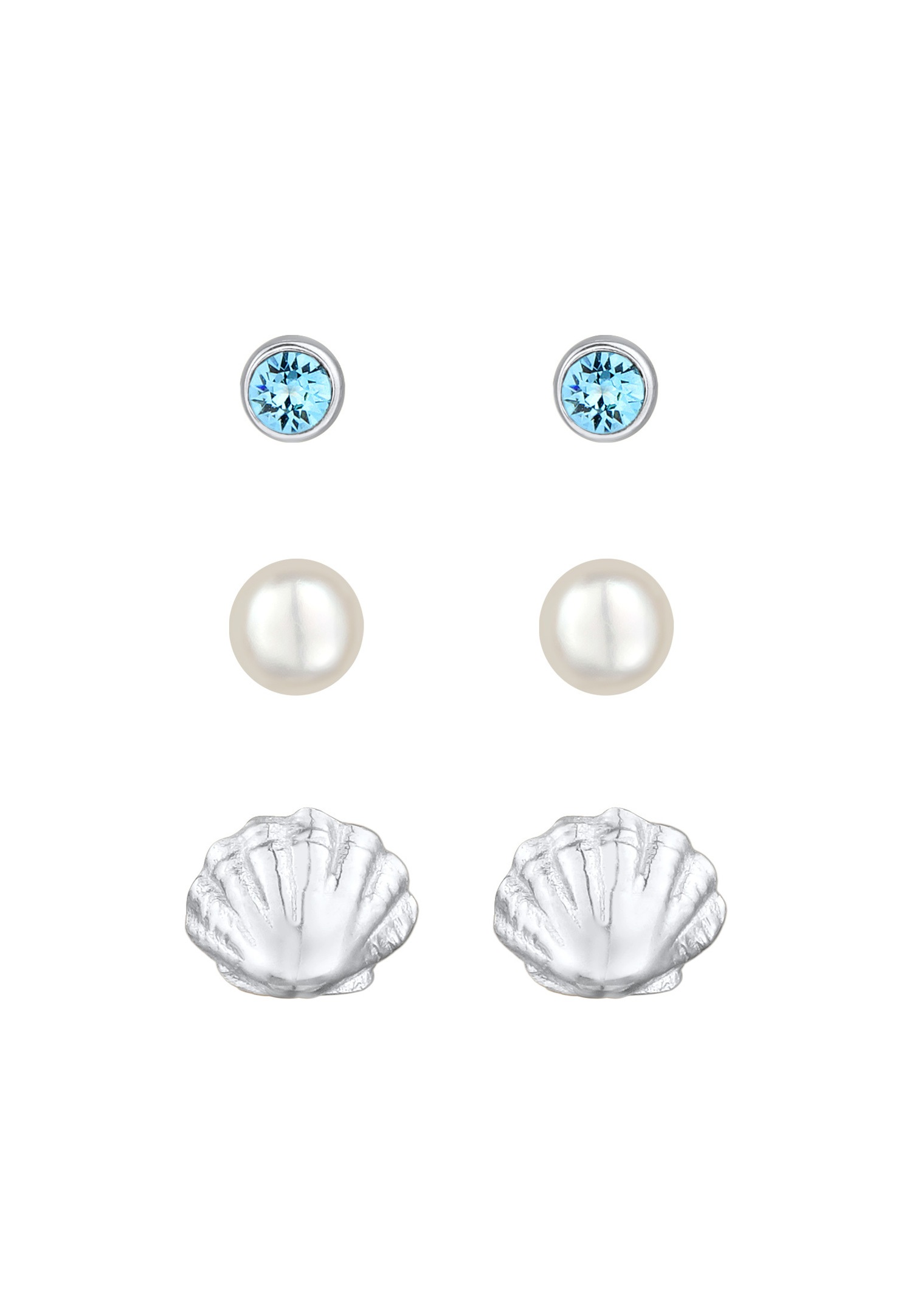 Elli Femmes Set Clous d'oreilles coquillage avec Cristal et Perle de culture d'eau douce en Argent Sterling 925