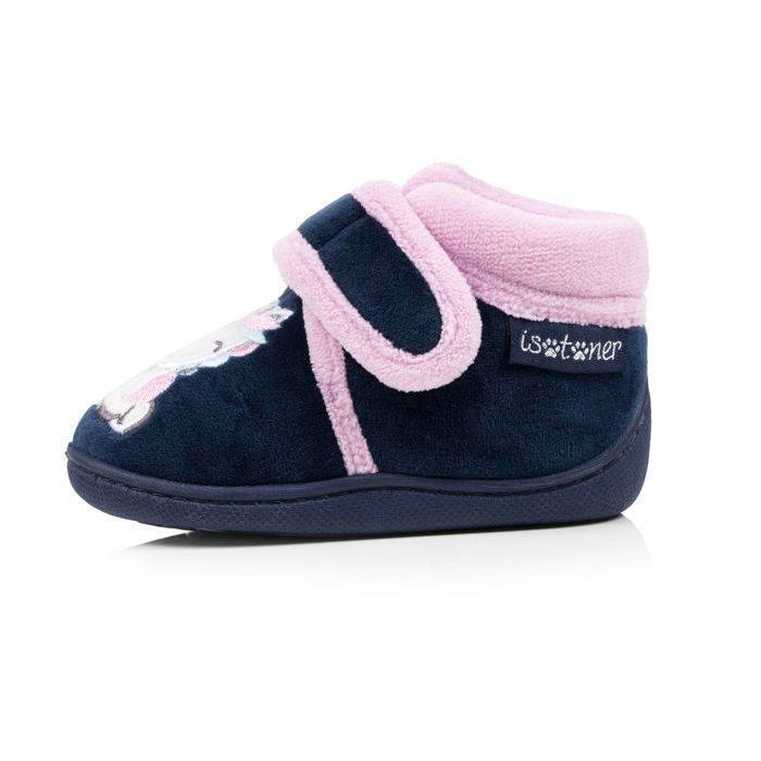 Isotoner Chaussons velours maintien renforcé, fermeture scratch, simple à enfiler marine bébé fille