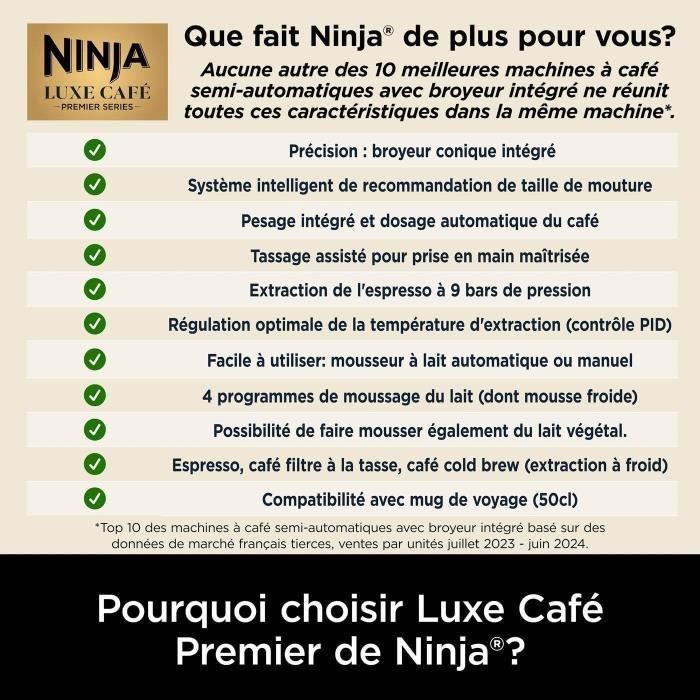 Machine à café - NINJA - ES601EU Luxe Premier - 1650 W - 2 Litres - Acier inoxydable