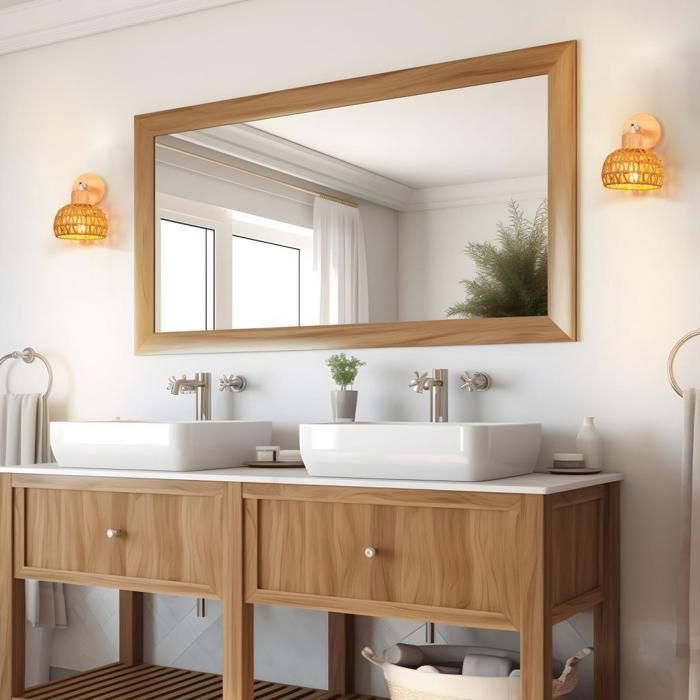 IDEGU - 2 lámparas de pared retro para interiores, apliques de pared ajustables de ratán y madera, luz de techo, estilo D, ratán marrón, Ø15 cm