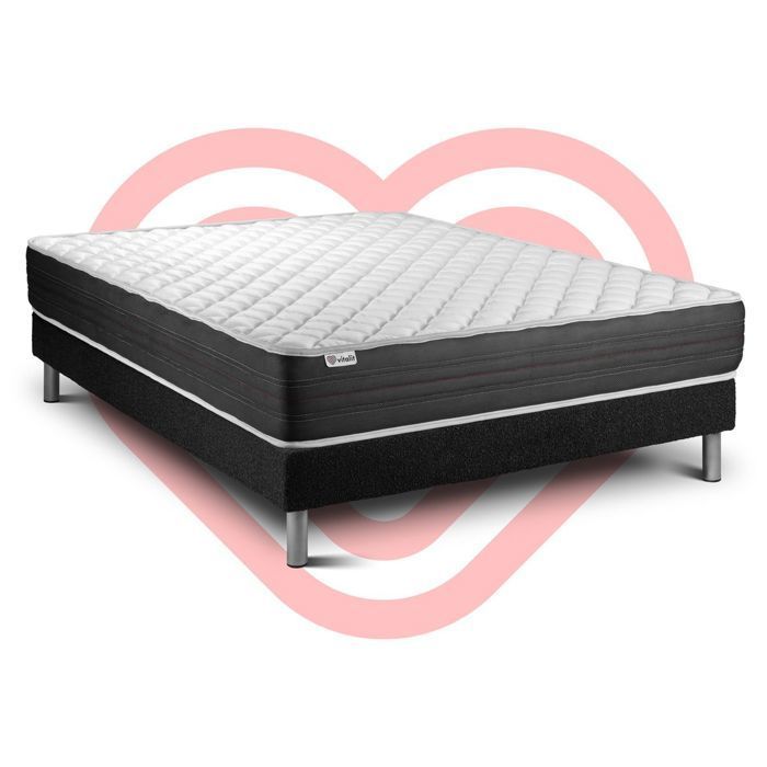 Conjunto de colchón y base de cama de 140x200 cm - Base de cama negra (requiere montaje) - Vitalmemo One Black
