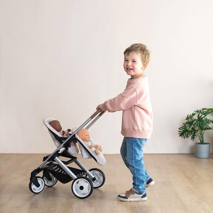 SMOBY - Maxi cosi - Poussette Jumeaux beige  - Pour poupon - Dès 3 ans