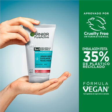 Garnier Pure Active 3 en 1 Mascarilla Exfoliante Gel Limpiador Facial Niacinamida 150 ml 150 ml
