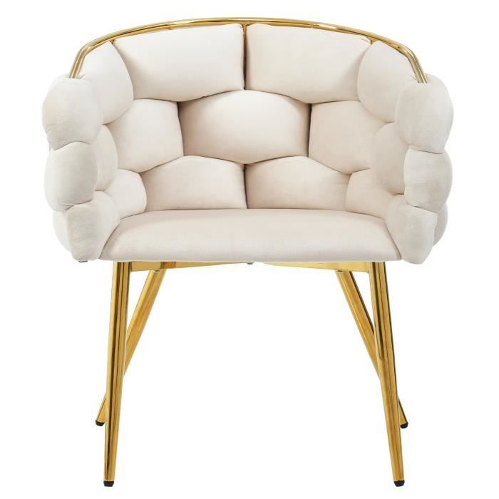 Lounge-Sessel, luxuriöser Samtsessel, Esszimmerstuhl, Bubble-Sessel, Metallbeine, Samtbezug, 70 x 47 x 80 cm, beige