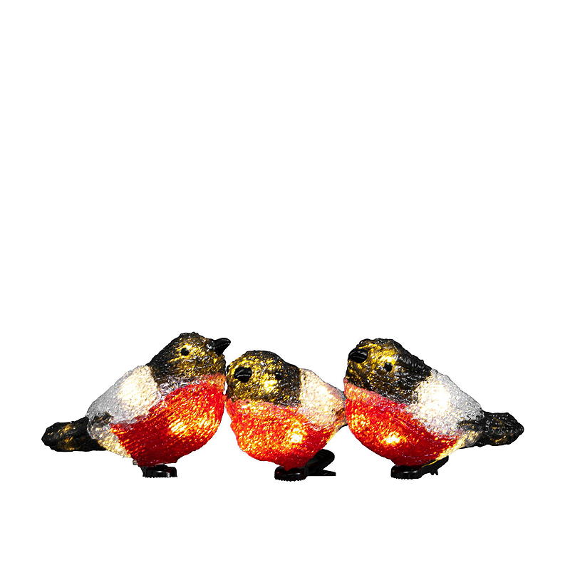 Statuetta natalizia Energy Outdoor con fringuello illuminato, confezione da 3