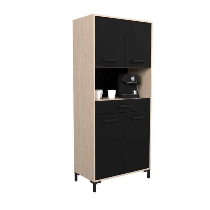 Aparador de cocina FACTORY - Acabado en roble y negro - 2 puertas + 1 cajón - Modular - Ancho 80 x Profundidad 43,3 x Alto 185 cm