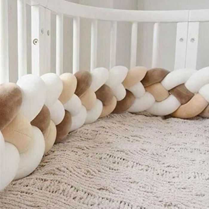 Paracolpi per culla 3M, cuscino a forma di serpente, cuscino intrecciato in velluto, protezione per neonati, bianco+bianco+kaki+marrone
