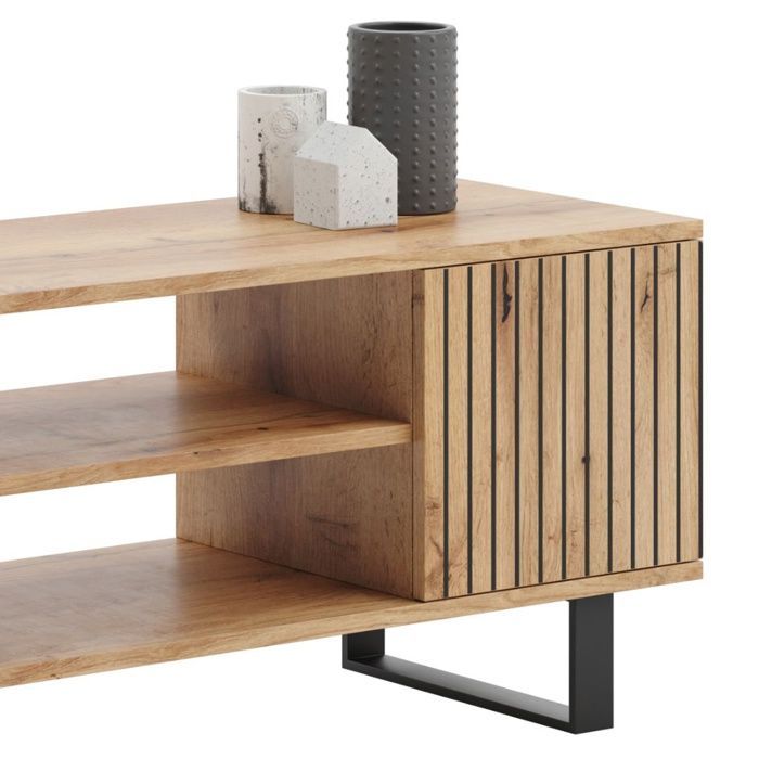FOCUS TV-Schrank, B 135 x T 40 x H 49 cm, goldfarbene Eiche, Metallbeine im Loft-Stil