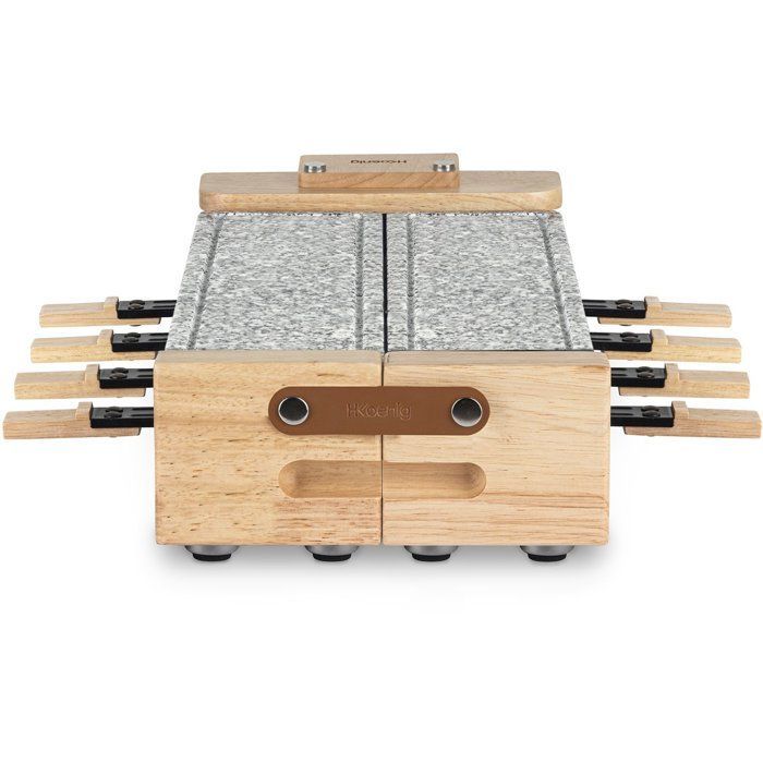 Raclette grill - HKOENIG - WOD362 - 1400 W - Serves up to 8 people - Rotating base - Wooden design