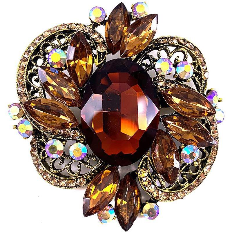 Women's Large Sparkly Crystal Flower Brooch Pin Fashion Statement Broach Pin