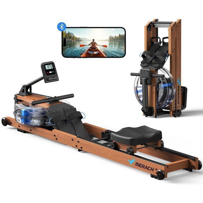 MERACH Vogatore ad acqua pieghevole - Compatibile con Kinomap e Zwift - 6 livelli d'acqua - Legno massello - 14 L