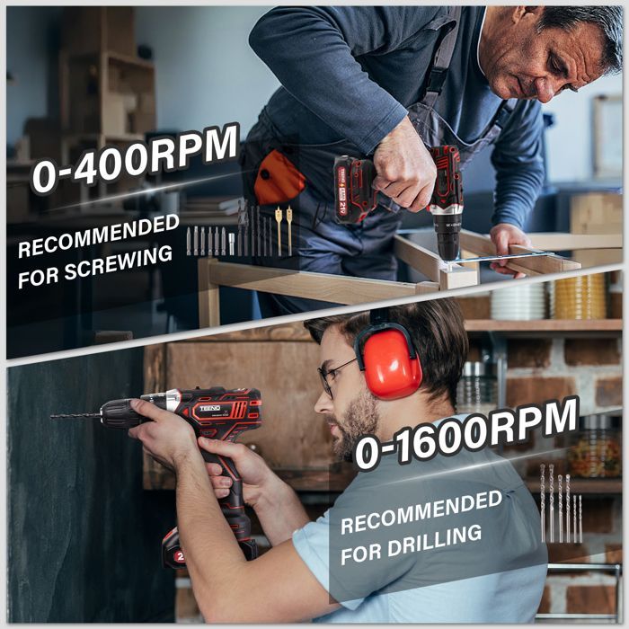 Perceuse Visseuse Sans Fil - TEENO - Perceuse Visseuse 21V - 45 Nm - 2 vitesses - 2x2.0Ah