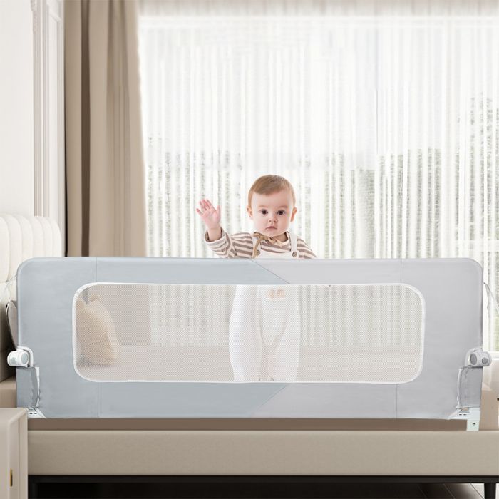 MIPAN. Barandilla para cama de bebé - Barandilla para cama de adulto - Barra de seguridad para cama - Ensanchada - Ajustable + Plegable + Anticaída - Gris