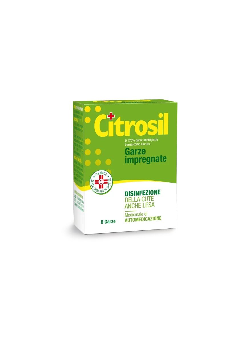 CITROSIL Citrosil-Gaze 0,175 % imprägniert mit Benzalkoniumchlorid, 8 Stück, Desinfektion auch verletzter Haut