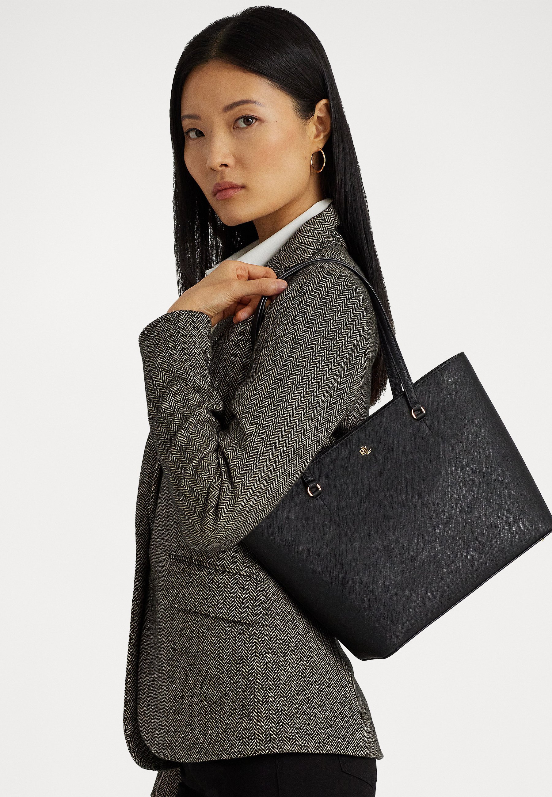 Lauren Ralph Lauren CROSSHATCH LEATHER MEDIUM KARLY TOTE - Handtas - zwart
