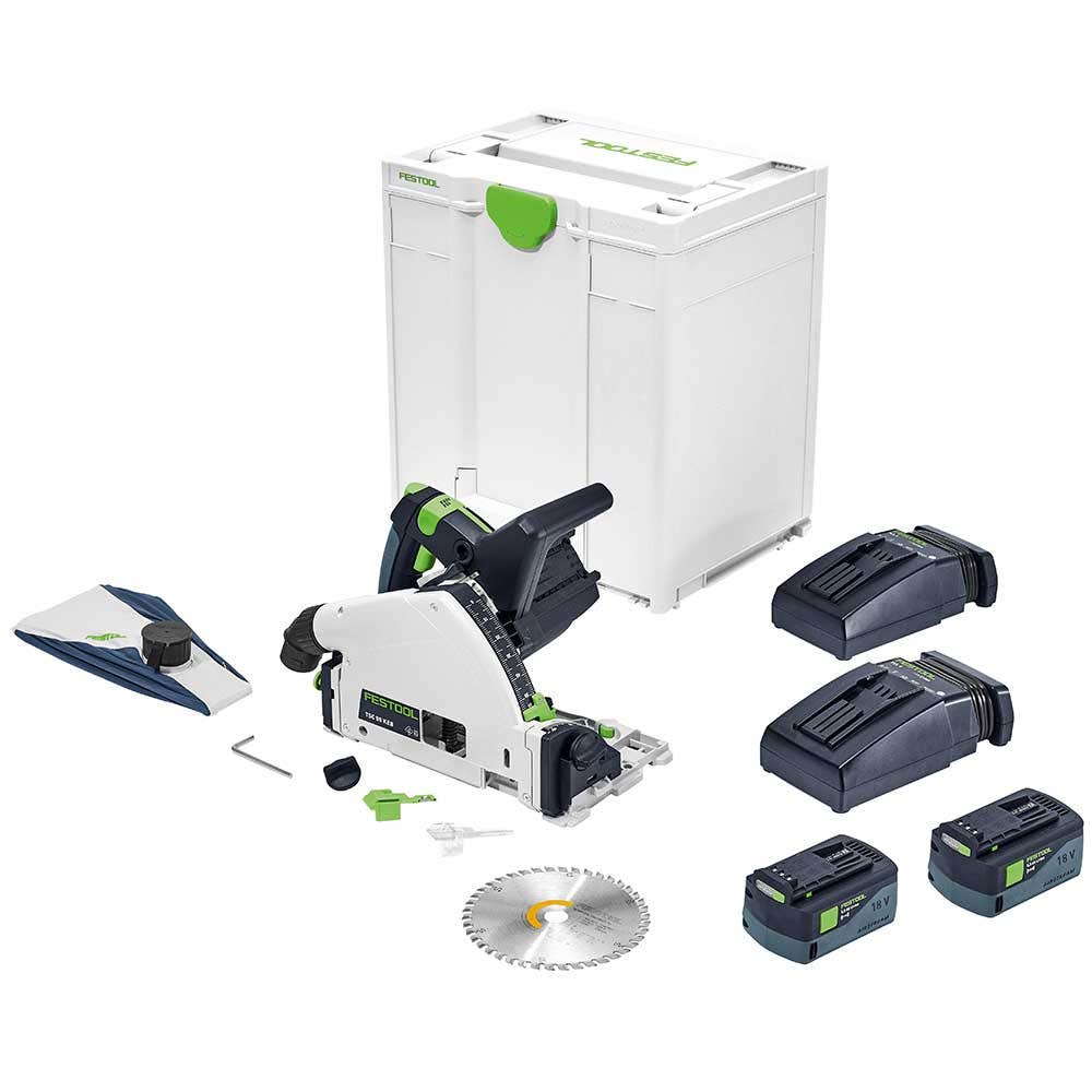 FESTOOL 18 V:n harjaton upotussaha 2 x 5,2 Ah, 160 mm, TSC 55K Bluetooth XL -setti 577113