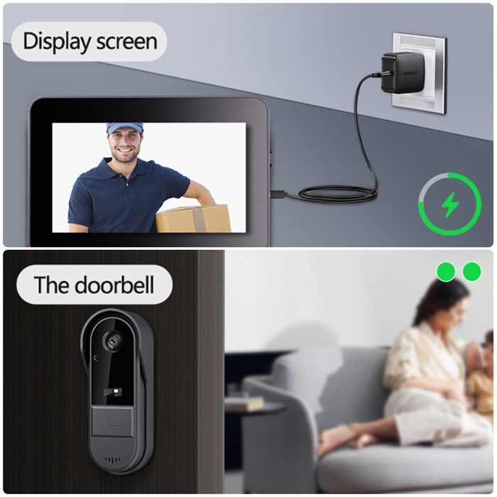 Video-Türklingel – TIDUCEL – Video-Gegensprechanlage – 4,3-Zoll-LCD-Bildschirm – Nachtsicht – 2,4-GHz-Funk