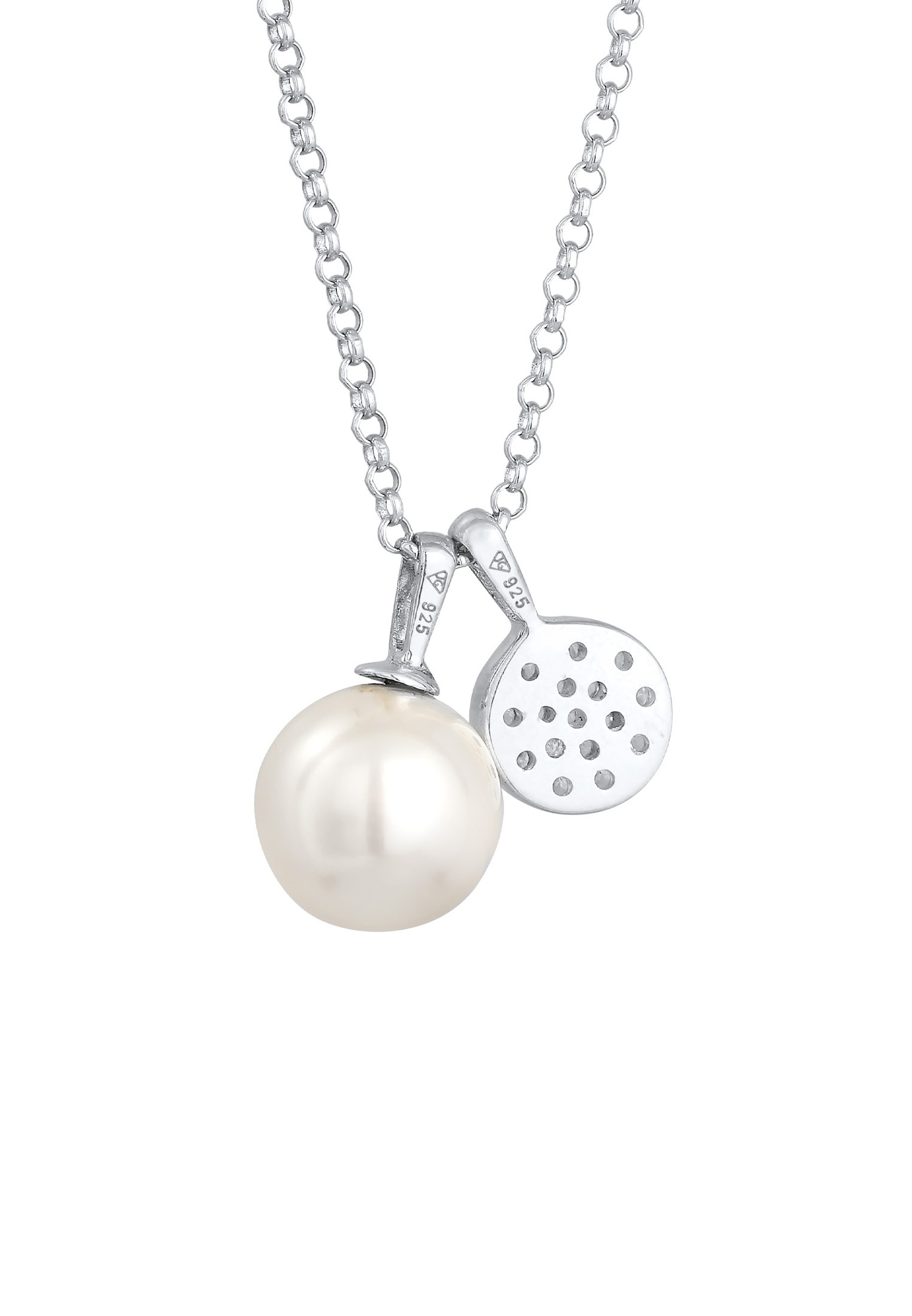 Nenalina Pendentif femme plaque avec cristal zirconia et perle synthétique en argent 925 Sterling