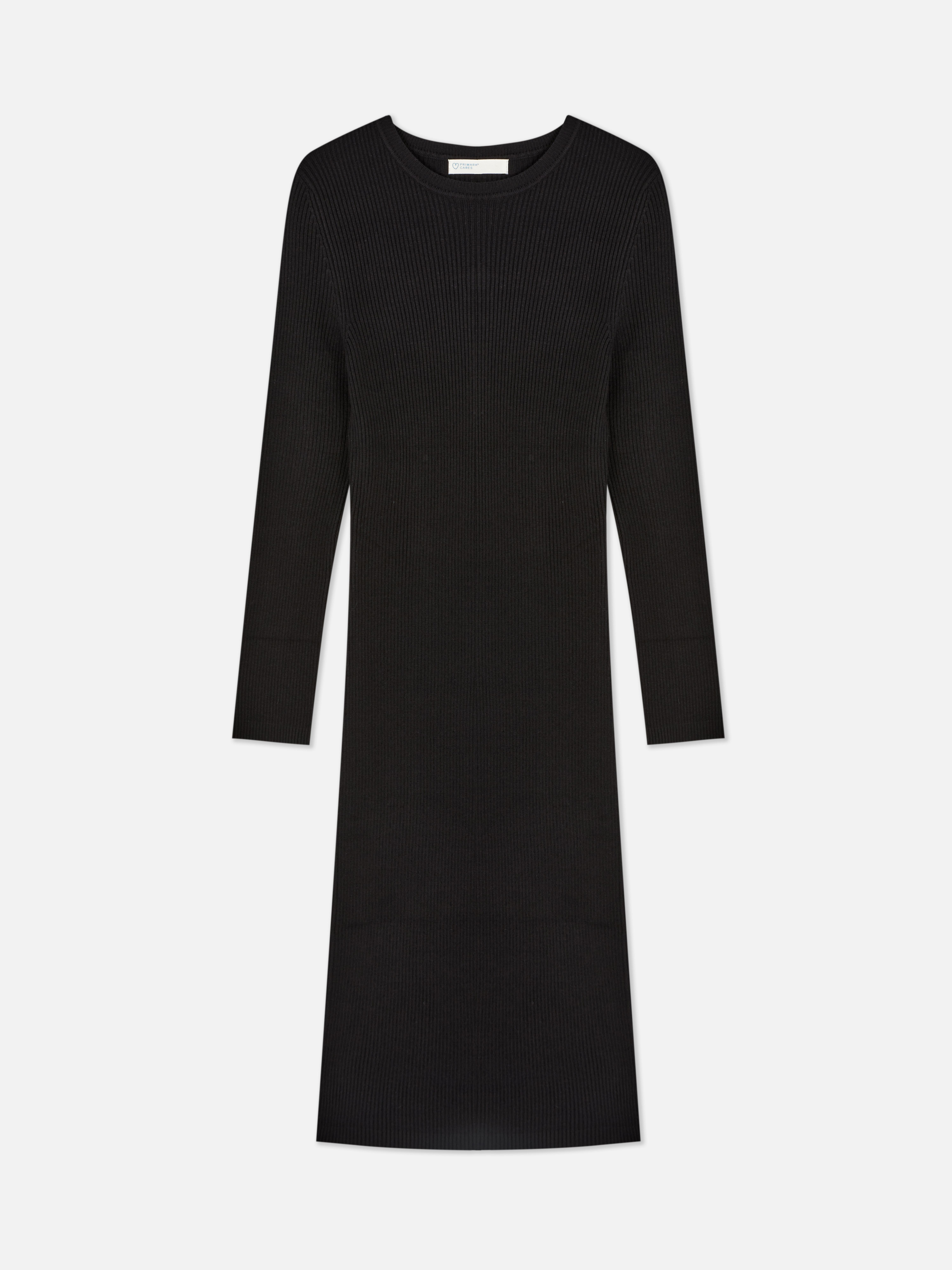 Latzkleid mit Rundhalsausschnitt und langen Ärmeln. Ein schlichtes Strickkleid mit Rundhalsausschnitt und langen Ärmeln.