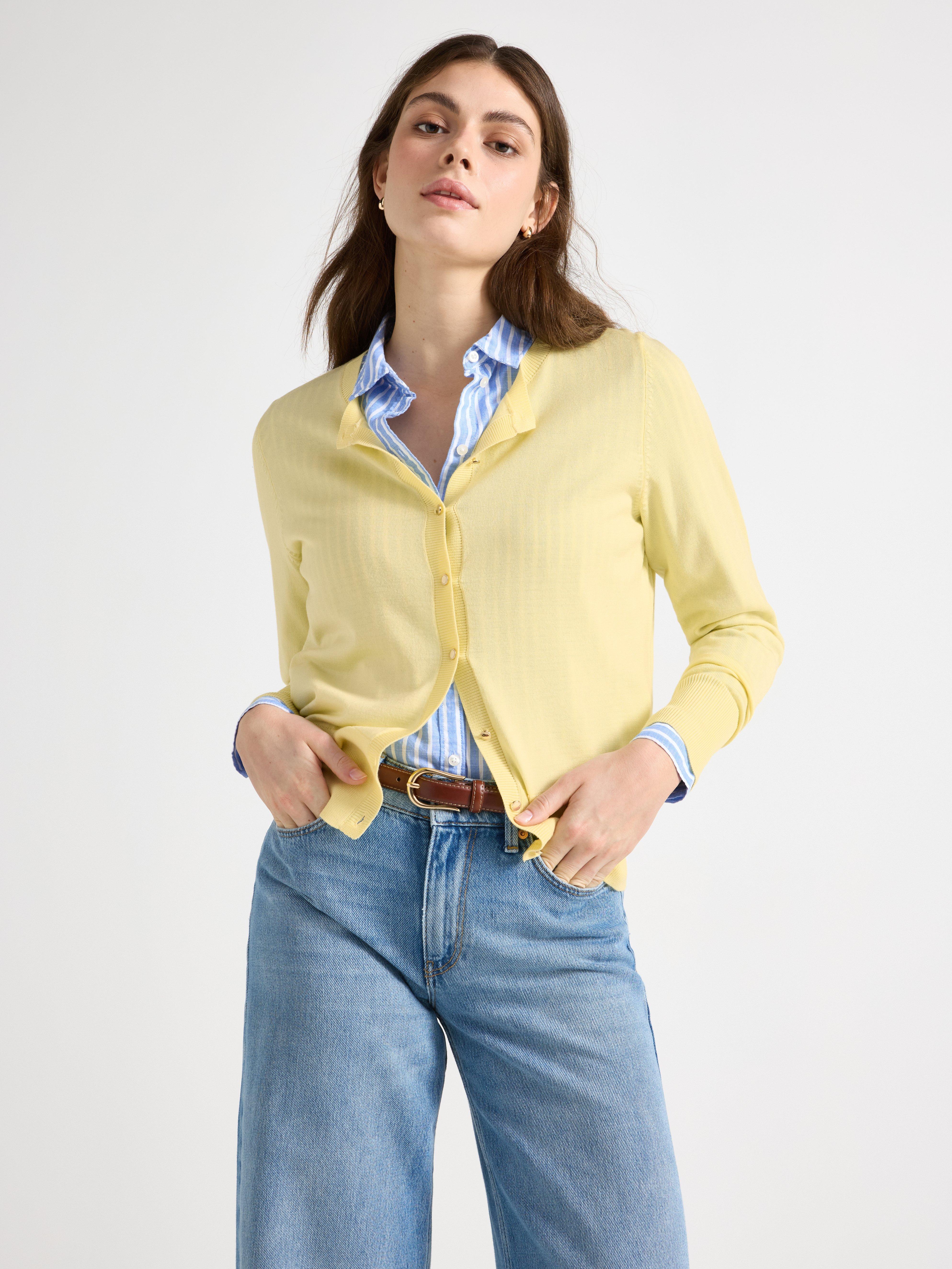 Cardigã de malha fina amarelo claro