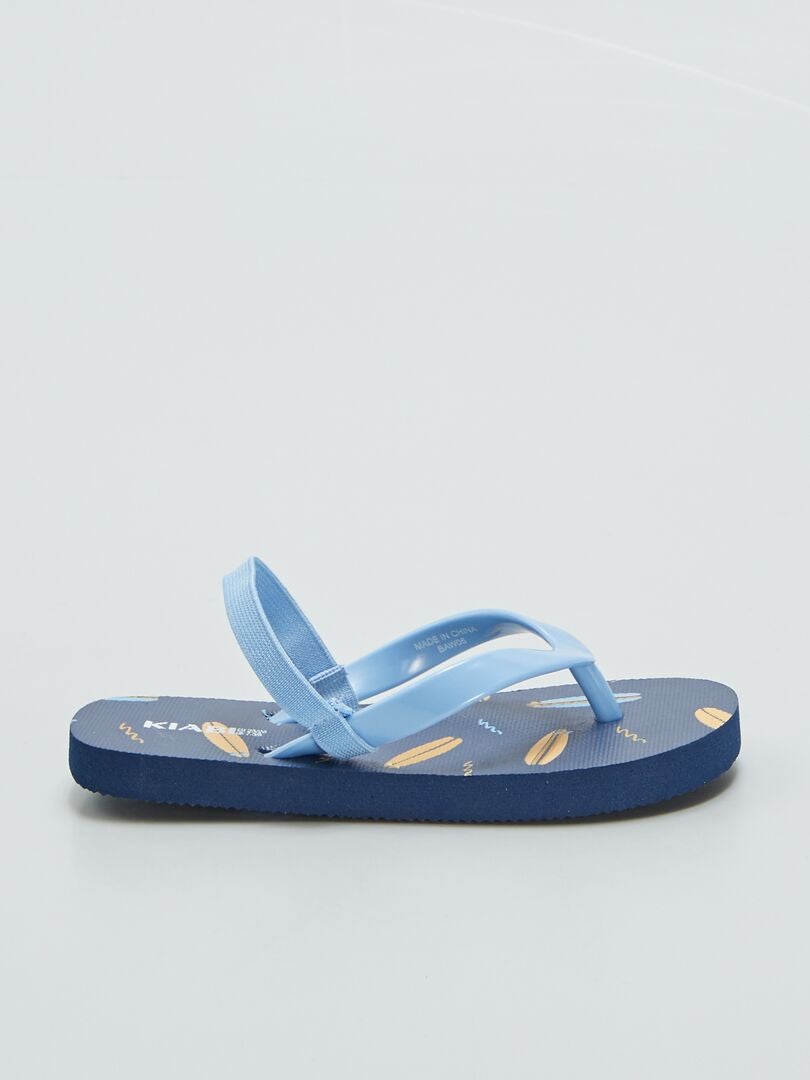 Teenslippers met tropische print en elastische band - BLAUW