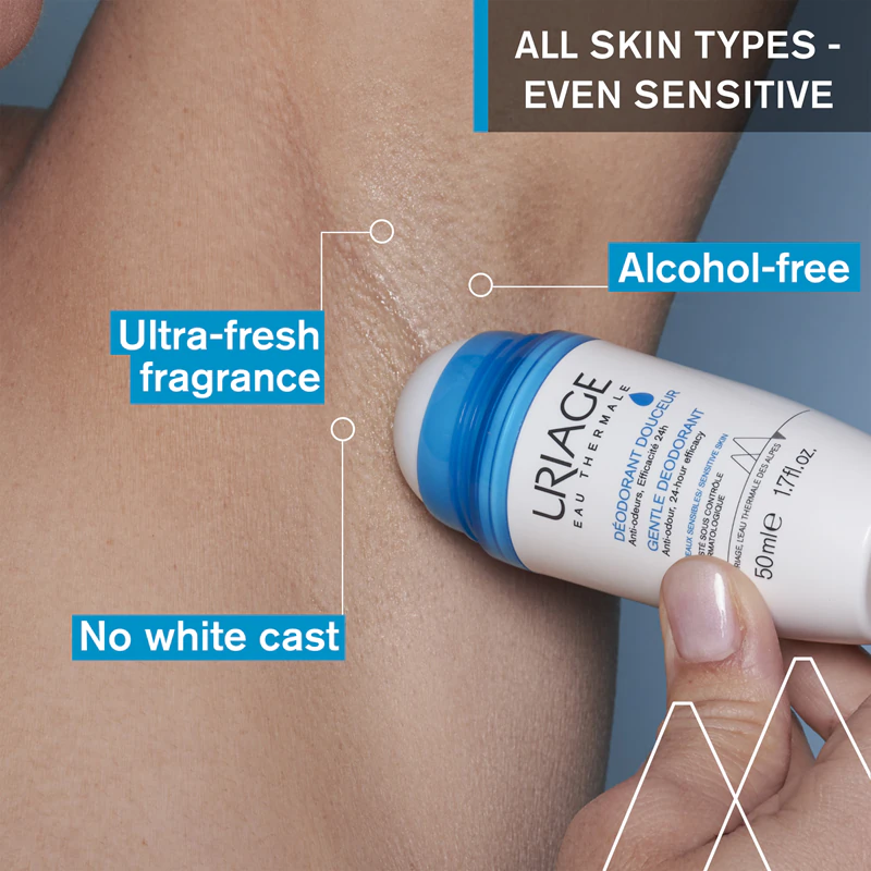 Uriage Hygiène Gentle Deodorant, jemný roll-on dezodorant bez hliníka.