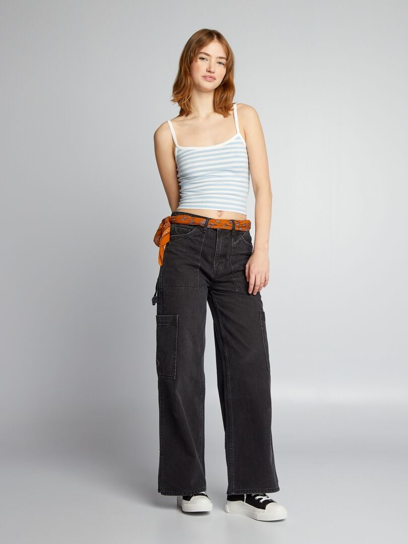 Gestreept ribgebreid tanktopje - BLAUW