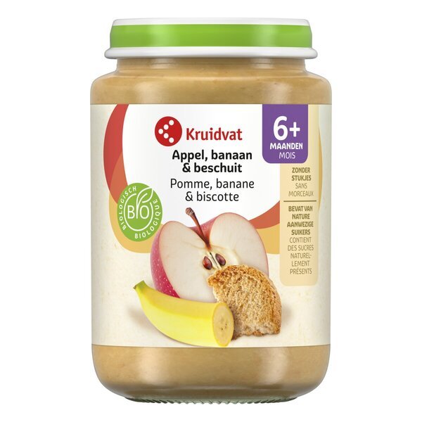 „Kruidvat“ 6+ metų ekologiškas obuolių, bananų ir džiūvėsėlių vaisių užkandis<br>325 g