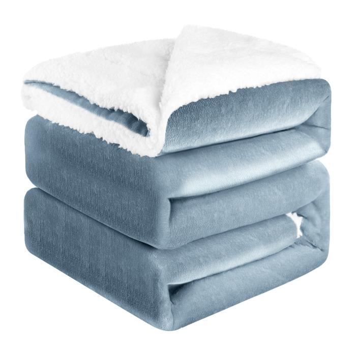 Manta polar DIKI de 150x200 cm - Manta Sherpa de doble cara, gris/blanco, ultrasuave y lavable.