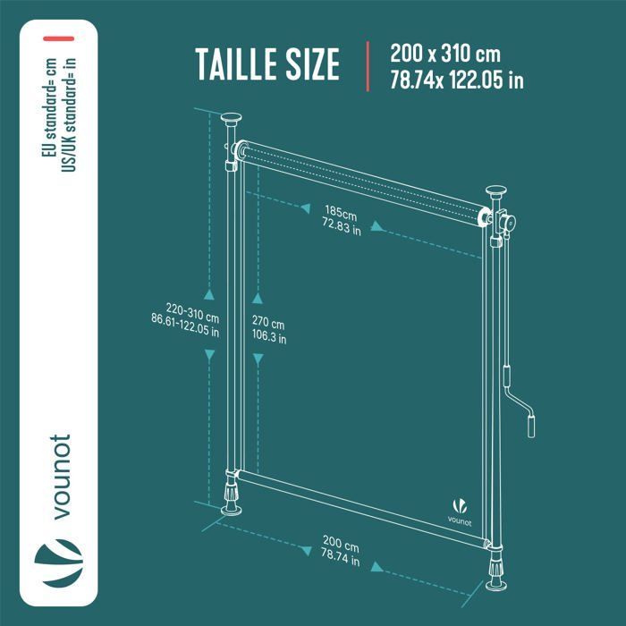 Persiana vertical VOUNOT®, sin necesidad de taladrar, 200x310cm, extensible - Pantalla de privacidad para exteriores para balcón, terraza, jardín - Poliéster - Antracita