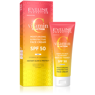 Eveline Vitamin C 3x Action Face Cream Glow SPF50 Uudistava kasvovoide tummille läiskille ja ryppyille 30 ml 30 ml