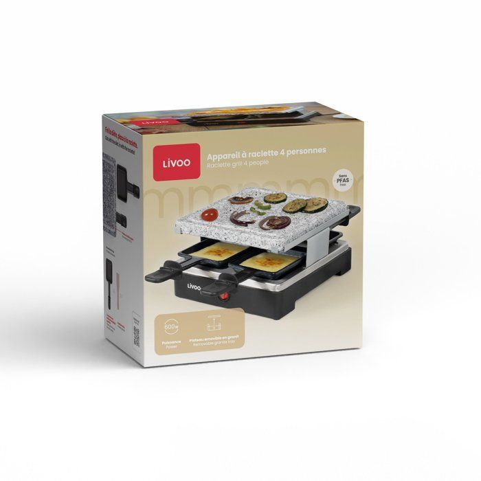 Raclette Grill - LIVOO - DOC242 - 4 personas - 600 W - Bandeja de granito extraíble