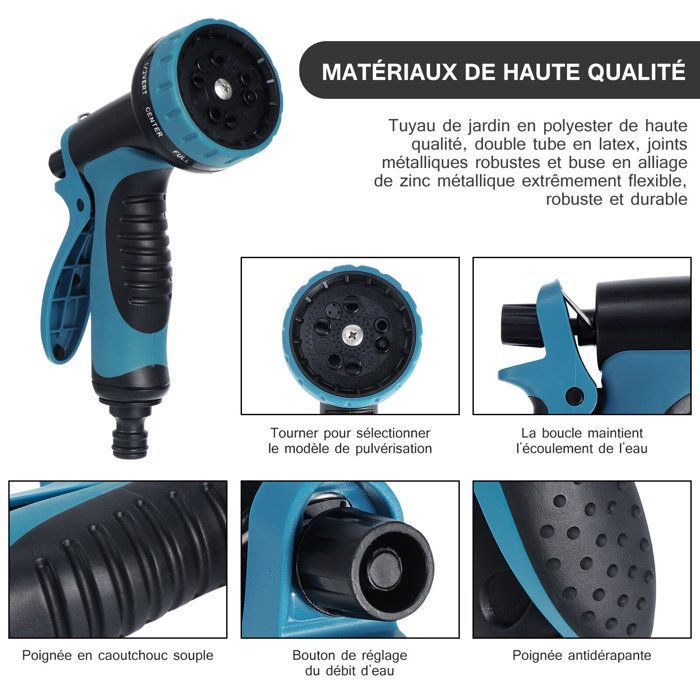15M/50FT Expandable Garden Hose, Flexible Hose with Spray Gun for Garden, 10 Models, Black and Blue
